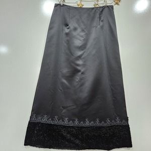 Mcclintock Collections Black Maxi Satin Faux Lambs Wool Lace Trimmed USA Size 14